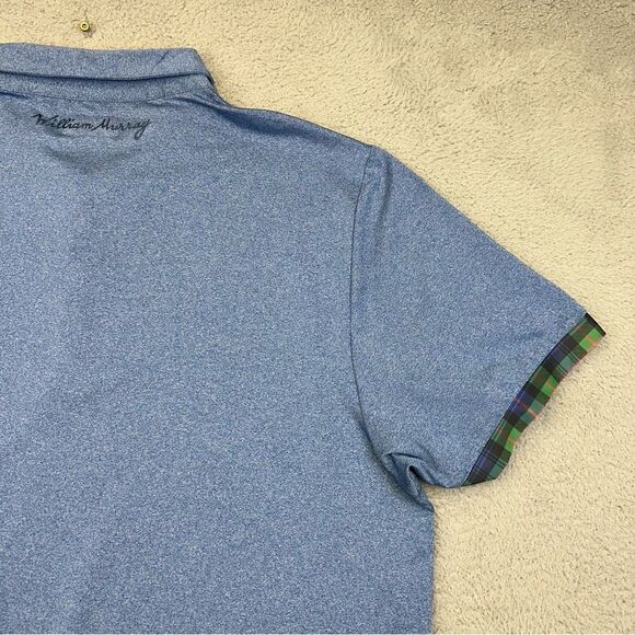 William Murray Polo Shirt Mens XXL Blue Golf Stretch Performance Contrast Plaid - Picture 10 of 16